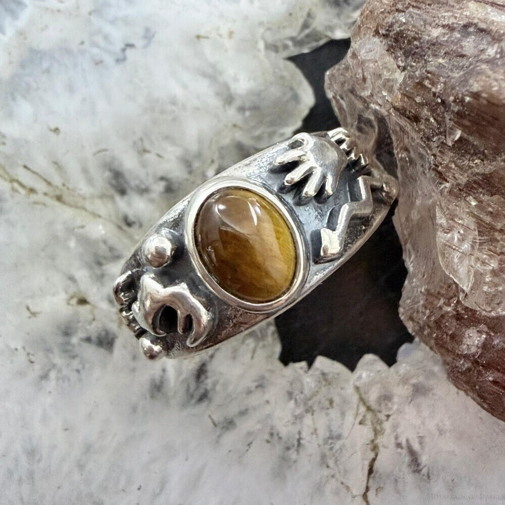 Jody Naranjo Vintage Sterling Silver Tiger's Eye Petroglyph Ring Sz 8 For Women